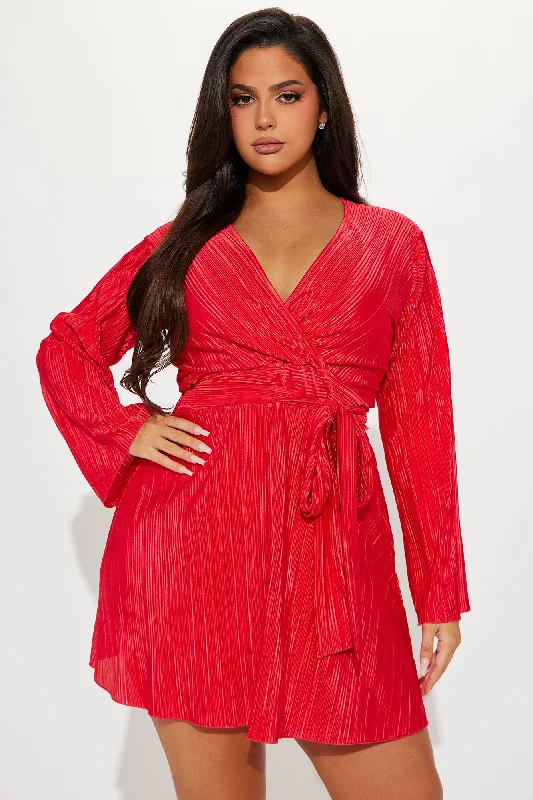 Ciara Plisse Mini Dress - Red