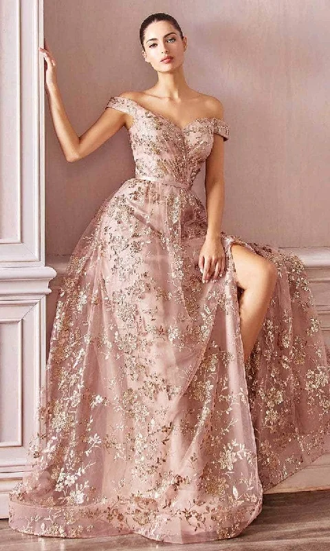 Cinderella Divine - Floral Print A-Line Prom Gown CB069