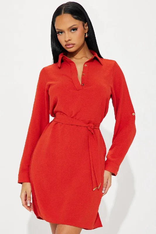 Claire Mini Shirt Dress - Rust