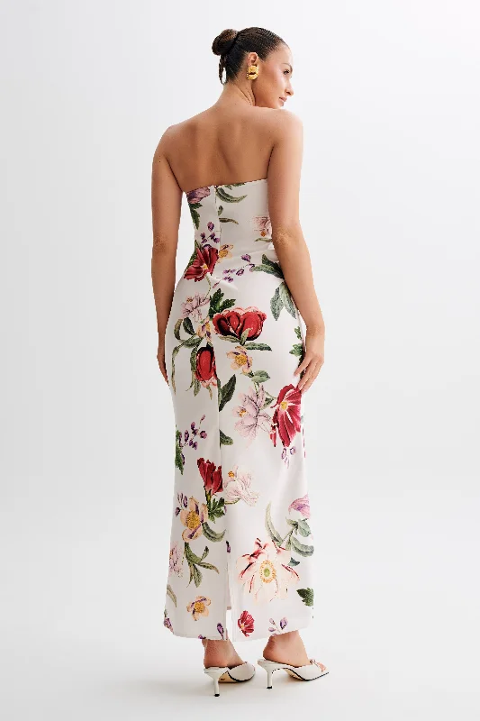 Claudette Strapless Satin Maxi Dress - Bella Rosa Print