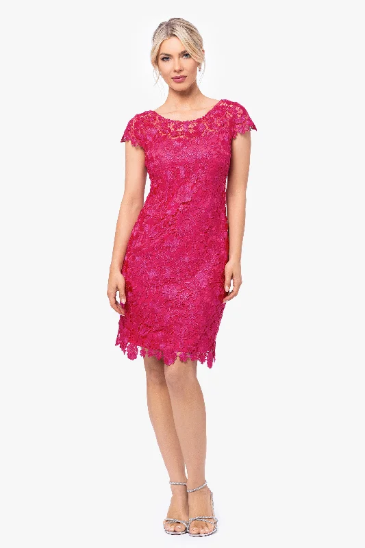 ""Audrey"" Short Sleeve Embroidered Flower Lace Dress