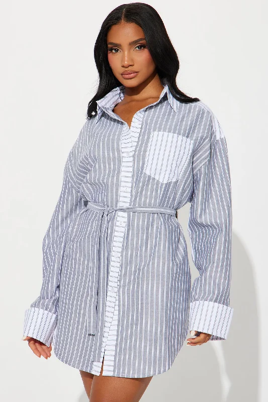 Corporate Baddie Mini Shirt Dress - Grey/combo