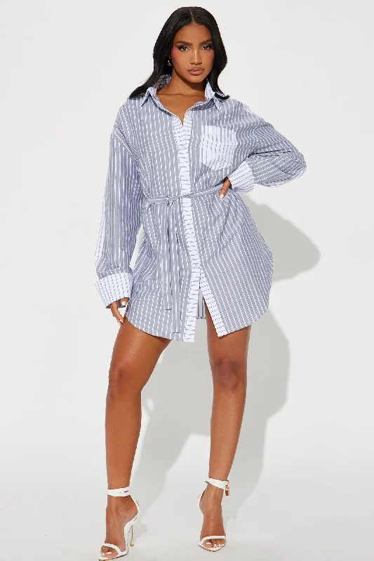 Corporate Baddie Mini Shirt Dress - Grey/combo