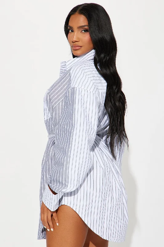 Corporate Baddie Mini Shirt Dress - Grey/combo