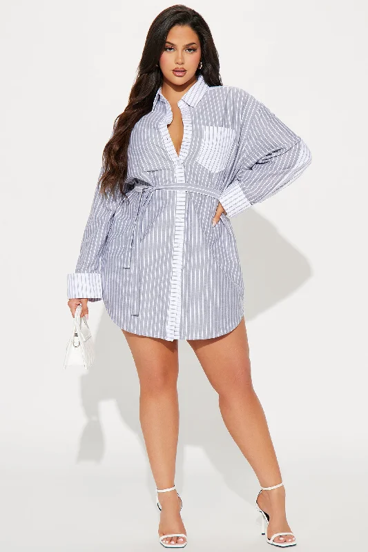 Corporate Baddie Mini Shirt Dress - Grey/combo