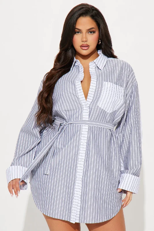 Corporate Baddie Mini Shirt Dress - Grey/combo