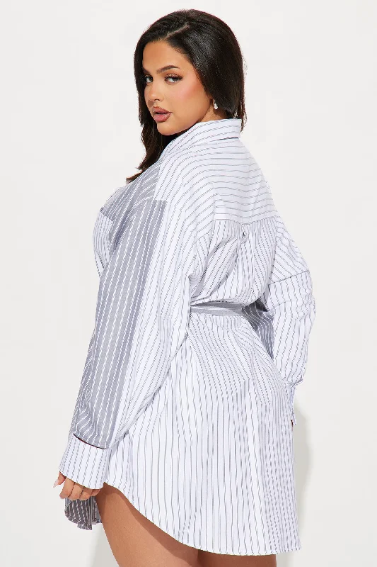 Corporate Baddie Mini Shirt Dress - Grey/combo