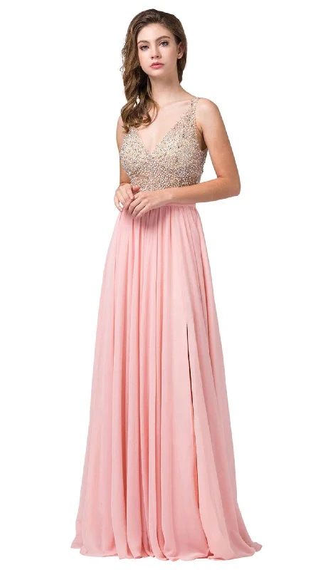 Dancing Queen - 2569 Illusion Beaded Bodice Flowy Prom Dress