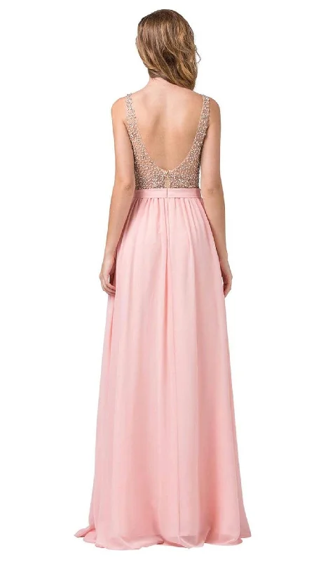 Dancing Queen - 2569 Illusion Beaded Bodice Flowy Prom Dress