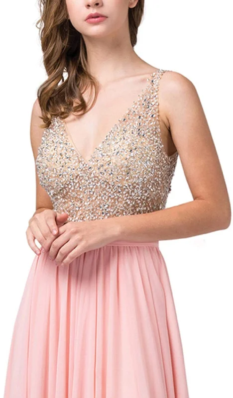 Dancing Queen - 2569 Illusion Beaded Bodice Flowy Prom Dress