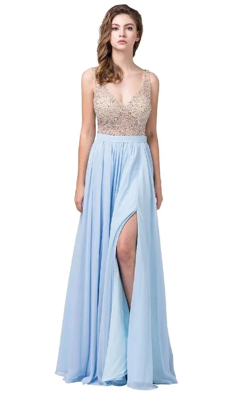 Dancing Queen - 2569 Illusion Beaded Bodice Flowy Prom Dress