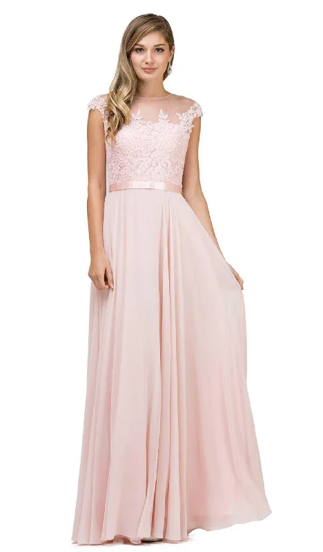 Dancing Queen - Sheer Floral A Line Long Gown 2121 - 1 pc Champagne in Size S Available