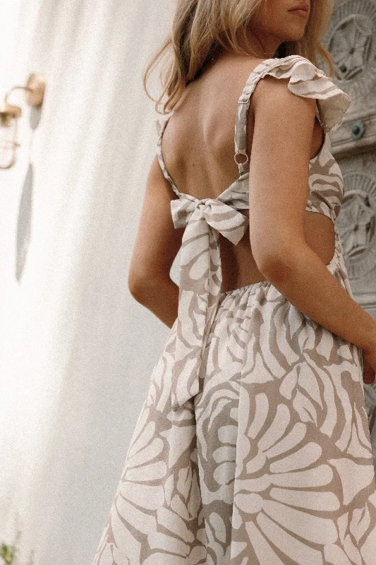 Denali Midi Dress - Beige Print