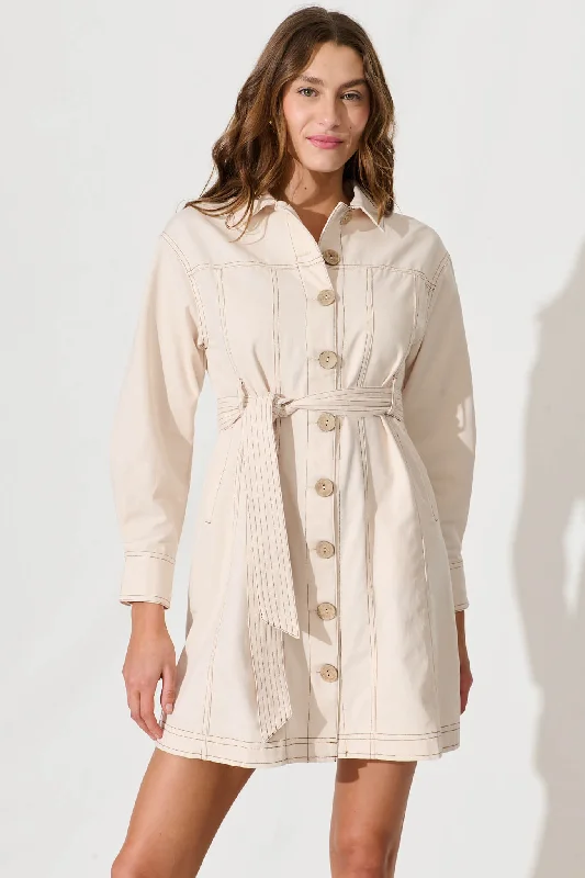 Denise Shirt Dress In Cream Cotton