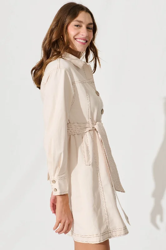 Denise Shirt Dress In Cream Cotton