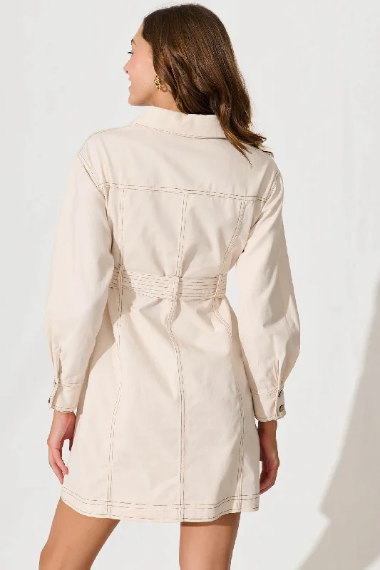 Denise Shirt Dress In Cream Cotton