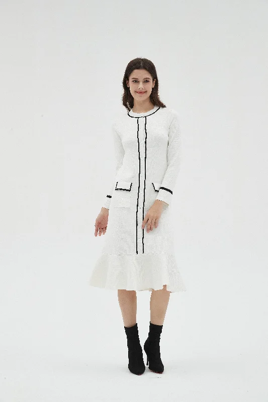 DROP WAIST KNIT CARDI DRESS - WHITE