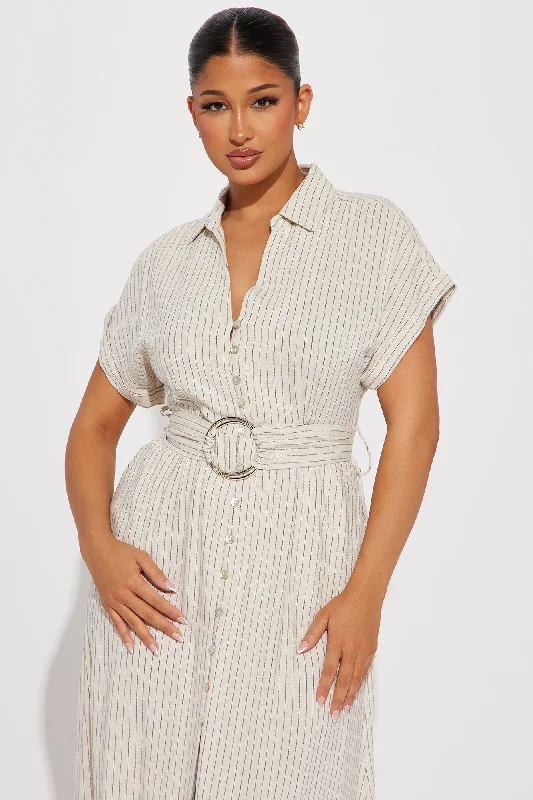 Eliza Button Up Maxi Dress - Oatmeal