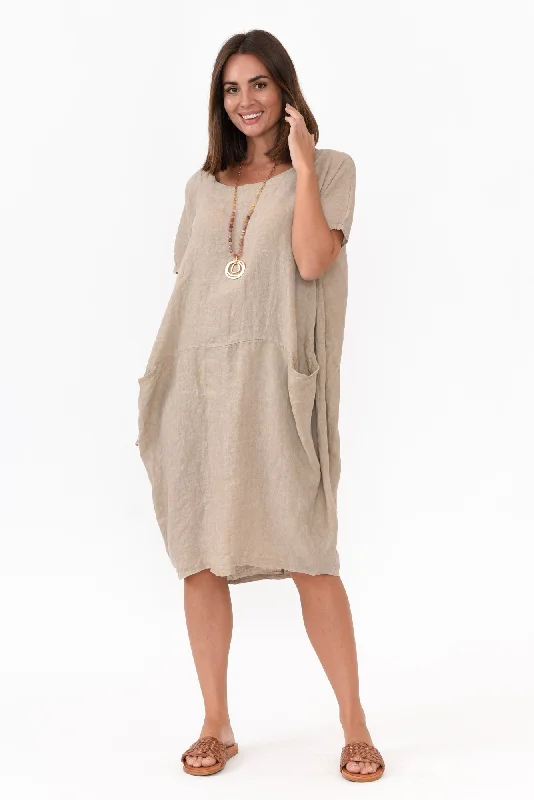 Ella Beige Linen Dress