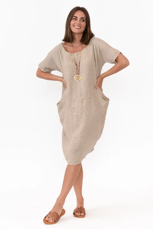 Ella Beige Linen Dress