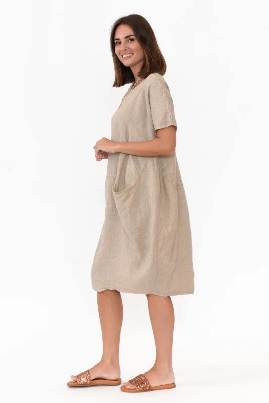 Ella Beige Linen Dress