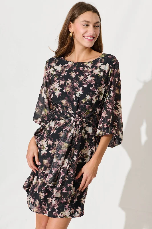 Eveleigh Dress In Black With Multi Floral