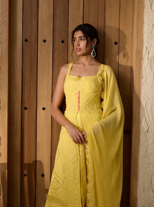 Falak Yellow Embroidered Georgette Anarkali Suit Set