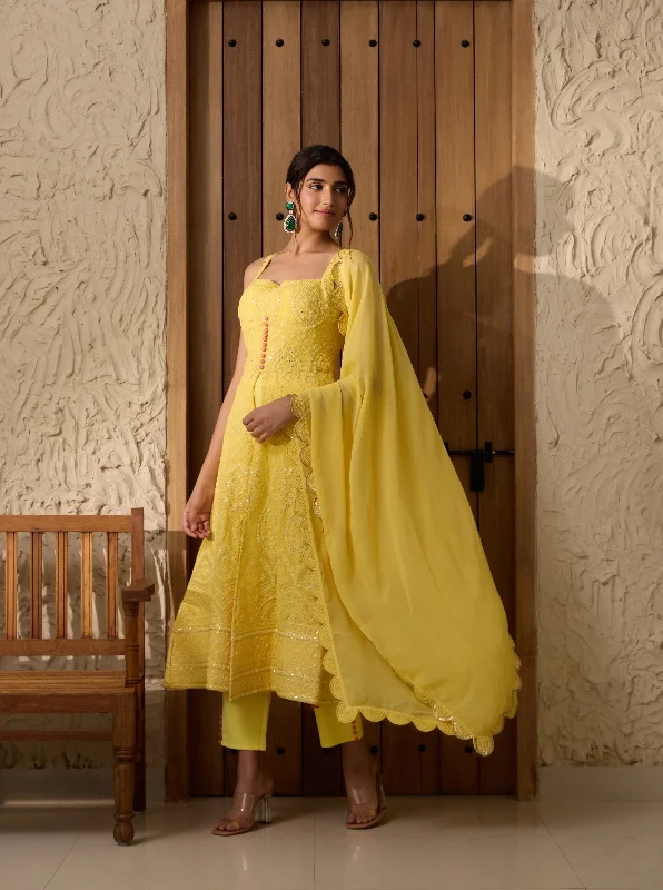 Falak Yellow Embroidered Georgette Anarkali Suit Set