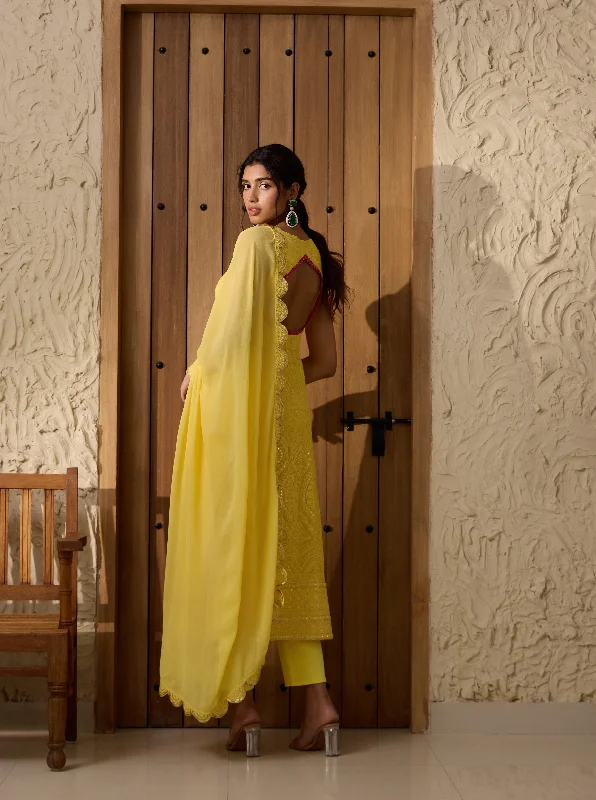 Falak Yellow Embroidered Georgette Anarkali Suit Set