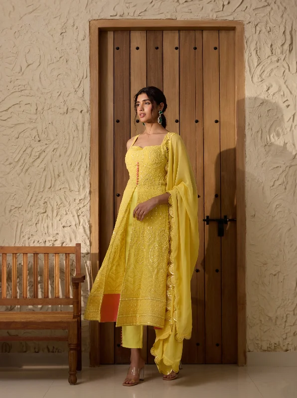 Falak Yellow Embroidered Georgette Anarkali Suit Set