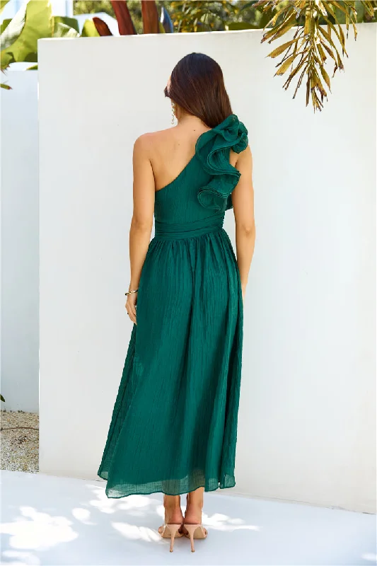 Find Out One Shoulder Midi Dress Emerald