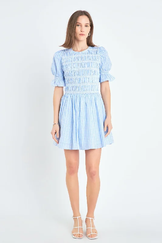 Gingham Puff Sleeve Mini Dress