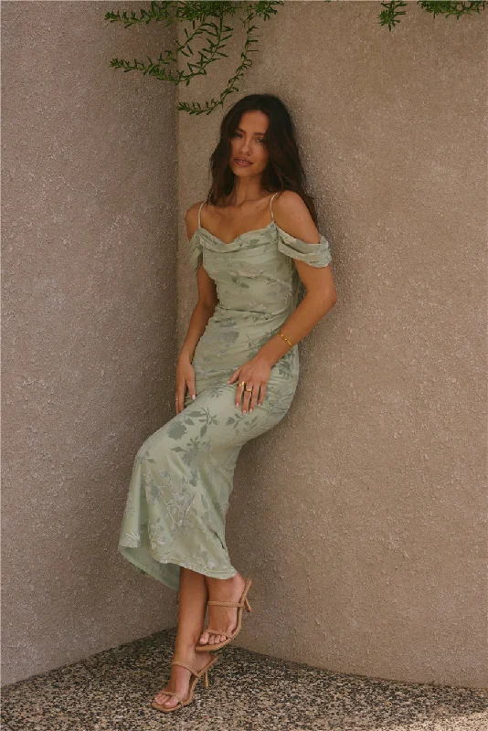 Good Fun Off Shoulder Maxi Dress Green