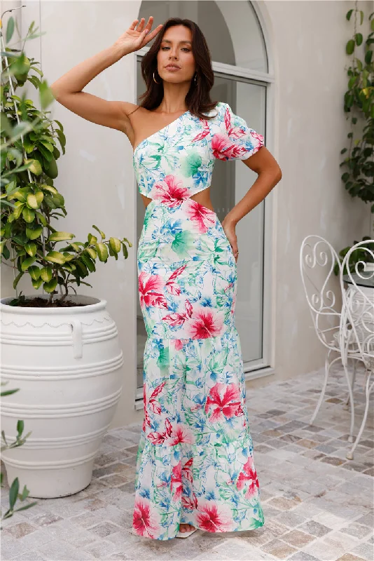 HELLO MOLLY Where Wildflowers Bloom One Shoulder Maxi Dress Print