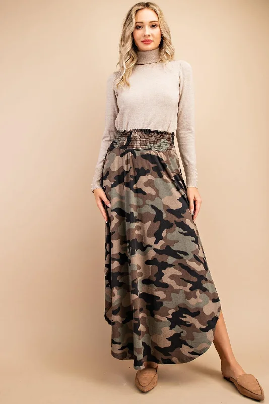 High-Rise Camouflage Swing Maxi Skirt