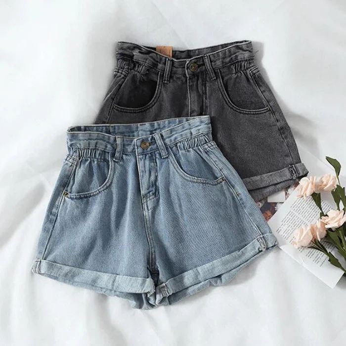 Flytonn-Graduation gift, dressing for the Coachella Valley Music Festival,High Waist Retro Denim Wide Leg Shorts Jeans