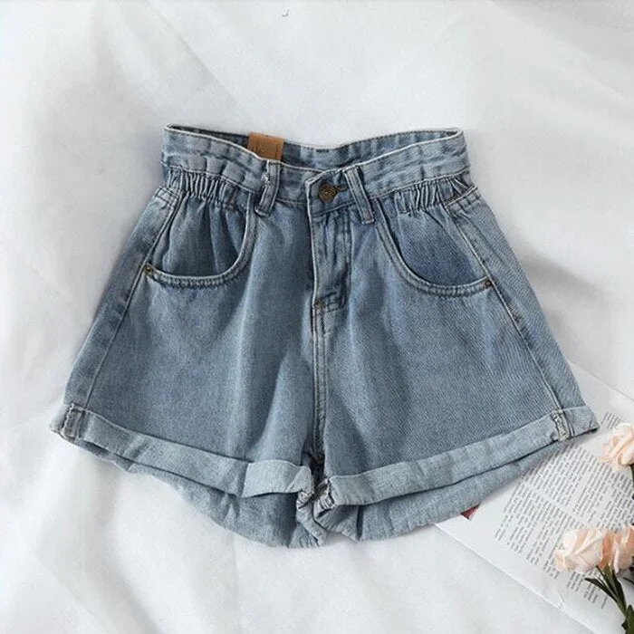 Flytonn-Graduation gift, dressing for the Coachella Valley Music Festival,High Waist Retro Denim Wide Leg Shorts Jeans