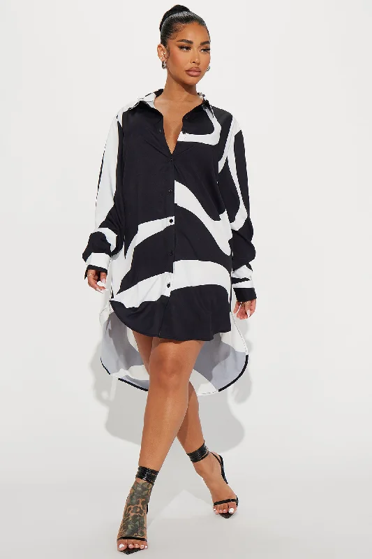 Jayde Button Up Mini Dress - Black/White