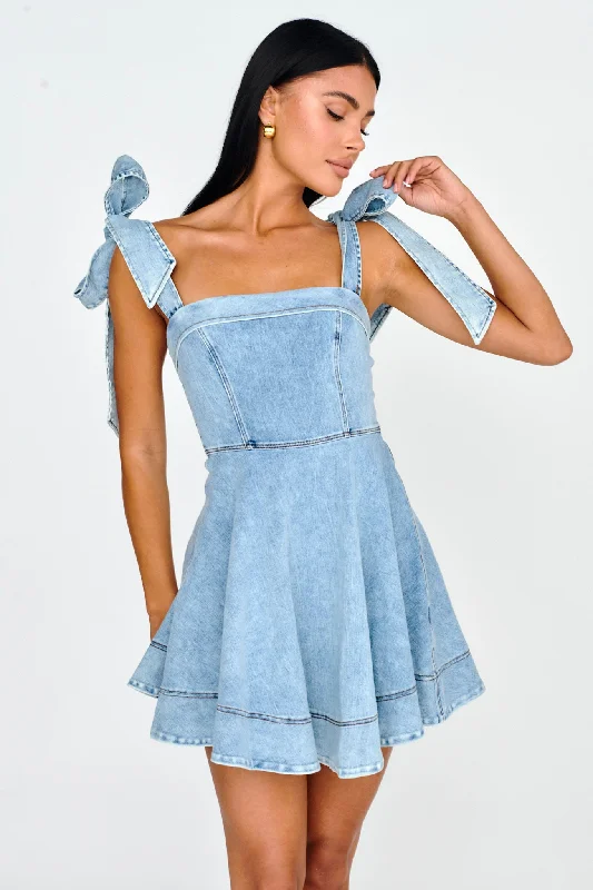 Jeanie Bow Shoulder Mini Dress Denim