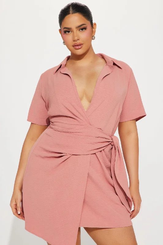 Jenna Wrap Mini Dress - Mauve