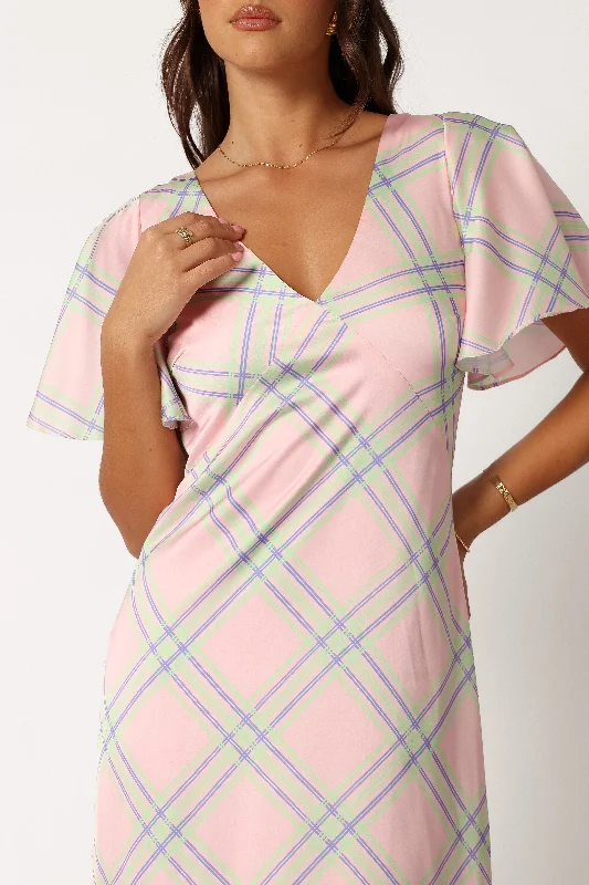 Jess Midi Dress - Pink Check