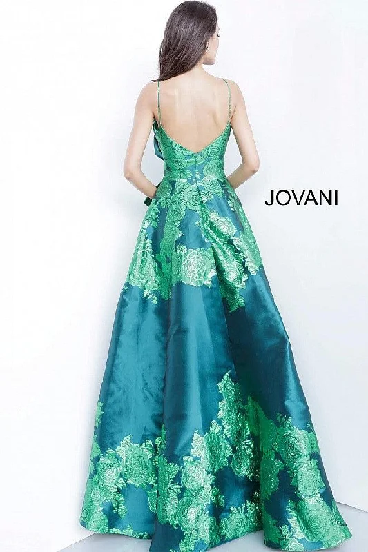 Jovani 02046 Long Spaghetti Straps Floral Dress