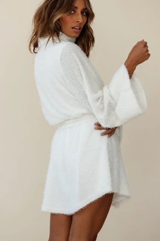 Kiara High Neck Kimono Sleeve Knit Dress White