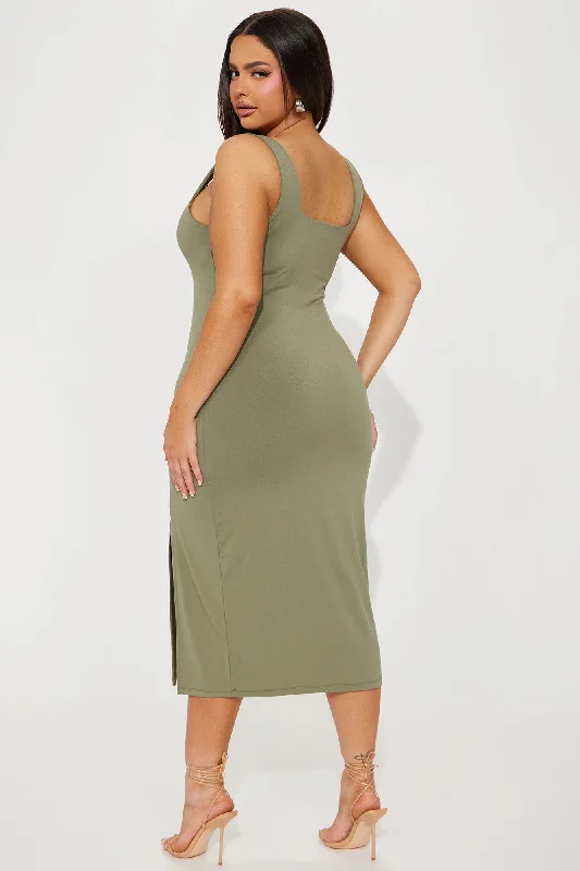 Kiss Me Sleeveless Midi Dress 11- Olive