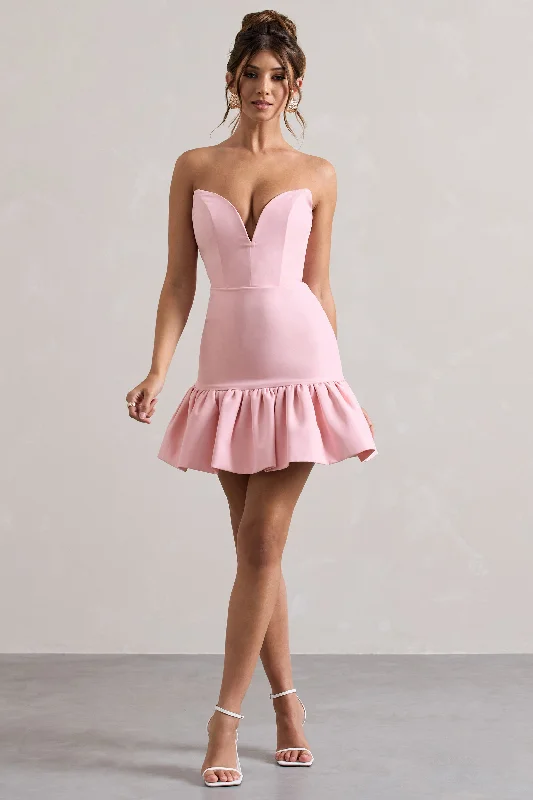 Koko | Pink Sweetheart Mini Dress With Ruffle Hem