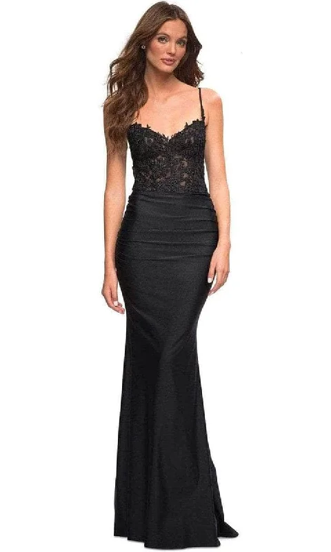 La Femme - 30521SC Embroidered Open Back Evening Gown