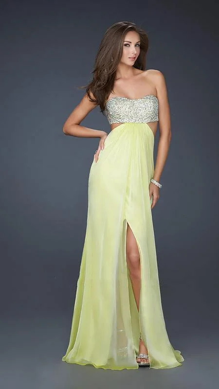 La Femme - 16291 Strapless Chiffon Gown with Exquisite Beading