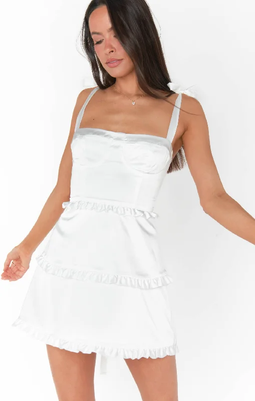 Lady Corset Mini Dress ~ Ivory Luxe Satin