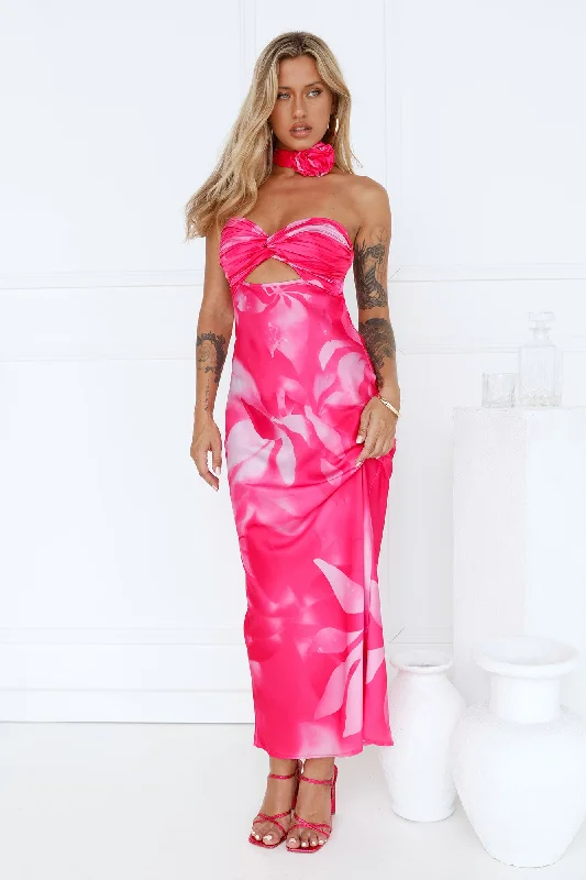 Latest Trend Strapless Satin Maxi Dress Pink