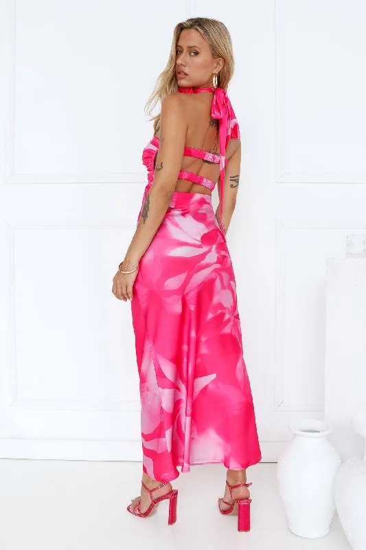 Latest Trend Strapless Satin Maxi Dress Pink